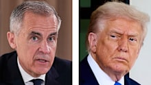 This combination of images shows Canada's Prime Minister Mark Carney on June 16, 2025, in Kananaskis, Canada, left, and President Donald Trump on Oct. 7, 2025, in Washington. (AP Photo/Mark Schiefelbein, left, Jacquelyn Martin)