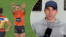 Billy Slater reacts to Gerard Sutton's performance