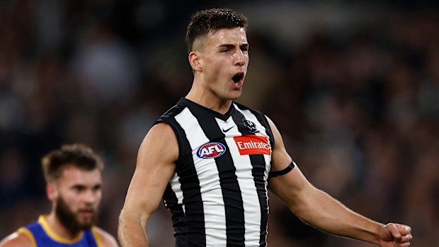 Nick Daicos of the Magpies celebrates
