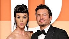 Katy Perry and Orlando Bloom at the 2025 Vanity Fair Oscar Party at Wallis Annenberg Center for the Performing Arts on March 2, 2025 in Beverly Hills, California.  