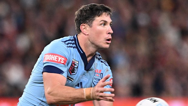Mitchell Moses, Suncorp Stadyumu'nda Queensland Maroons ve New South Wales Blues arasındaki Erkekler Eyaletler Arası Serisi'nin ilk maçında.