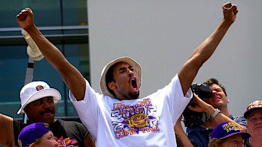 2000: Bryant rode a double-decker bus to Staples Center when the Lakers won their first of the five championships with him in purple and gold.
