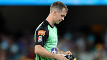 BRISBANE, AUSTRALIA - DECEMBER 07: Sam Harper of the Stars leaves the field after being dismissed during the BBL match between Brisbane Heat and Melbourne Stars at The Gabba, on December 07, 2023, in Brisbane, Australia. (Photo by Albert Perez/Getty Images)