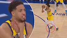 Tyrese Haliburton's choke celebration after a game-tying shot.