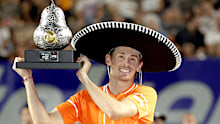 Alex De Minaur celebrates his win against Casper Ruud.