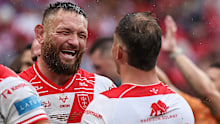 LONDON, ENGLAND - JUNE 7:  Hull KR's Jared Waerea-Hargreaves celebrates with Jai Whitbread after the match during the Betfred Challenge Cup Final match between Warrington Wolves and Hull KR at Wembley Stadium on June 7, 2025 in London, England. (Photo by Lee Parker - CameraSport via Getty Images)