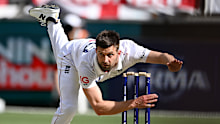 PERTH, AUSTRALIA - NOVEMBER 22: Mark Wood of England bowls during day two of the First 2025/26 Ashes Series Test Match between Australia and England at Perth Stadium on November 22, 2025 in Perth, Australia. (Photo by Gareth Copley/Getty Images)