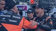 Romain Grosjean confronts Marcus Armstrong.