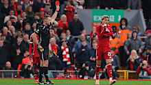 Hugo Ekitike of Liverpool was shown a red card after scoring his side's second goal against Southampton.