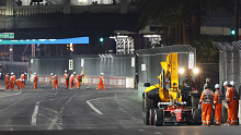 LAS VEGAS, NEVADA - NOVEMBER 16: The car of Carlos Sainz of Spain and Ferrari is removed from the circuit after stopping on track during practice ahead of the F1 Grand Prix of Las Vegas at Las Vegas Strip Circuit on November 16, 2023 in Las Vegas, Nevada. (Photo by Chris Graythen/Getty Images)