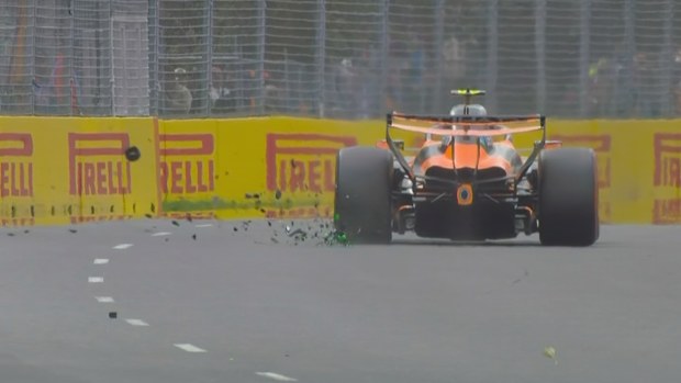 Lando Norris hit a fan that had fallen off Kimi Antonelli's Mercedes.