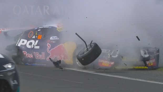 Broc Feeney was involved in a opening lap heavy crash in the fourth and final Supercars race of the weekend at the Australian Grand Prix.