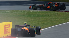 Australian Oscar Piastri drives away from teammate Lando Norris after the Briton hit the pit wall during the Canadian Grand Prix.