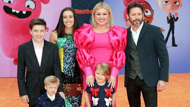 LOS ANGELES, CALIFORNIA - APRIL 27: (L-R) Seth Blackstock, Remington Alexander Blackstock, Savannah Blackstock, Kelly Clarkson, River Rose Blackstock, and Brandon Blackstock attend STX Films World Premiere of "UglyDolls" at Regal Cinemas L.A. Live on April 27, 2019 in Los Angeles, California. (Photo by Rich Fury/Getty Images)