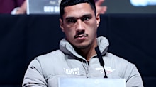 Jai Opetaia of Australia looks on during the official press conference.