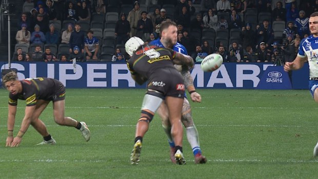 Brian To'o was put on report for this high shot on Bronson Xerri.