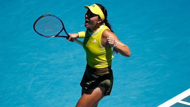 Jessica Pegula celebrates her Australian Open fourth round win.