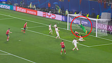 Mert Gunok of Turkey saves the headed shot of Christoph Baumgartner of Austria (not pictured) during the UEFA EURO round of 16 match between Austria and Turkiye at Football Stadium Leipzig.