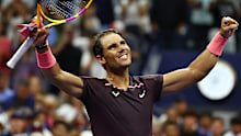 Cropped: Rafael Nadal of Spain celebrates a win against Richard Gasquet of France during their Men's Singles Third Round match on Day Six of the 2022 US Open at USTA Billie Jean King National Tennis Center on September 03, 2022 in the Flushing neighborhood of the Queens borough of New York City. (Photo by Elsa/Getty Images)