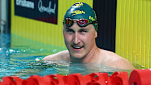 Cameron McEvoy pictured after winning the 50m freestyle at the 2025 Australian swimming championships.