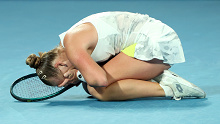 Russia's Anna Blinkova celebrates match point in their round two singles match against Elena Rybakina of Kazakhstan.