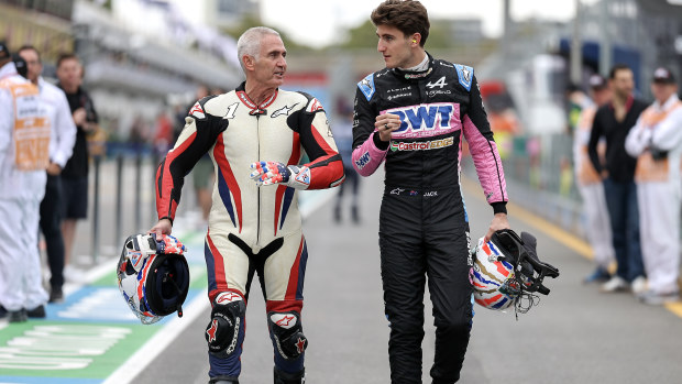 Jack Doohan of Australia and BWT Alpine F1 Team and Mick Doohan of Australia during qualifying ahead of the F1 Grand Prix of Australia at Albert Park Circuit on March 23, 2024 in Melbourne, Australia.(Photo by Qian Jun/MB Media/Getty Images)