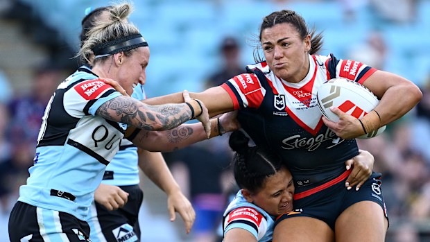 Millie Elliott in action for the Roosters during the 2024 NRLW grand final match against the Sharks.