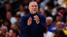 DENVER, CO - APRIL 6:  Head Coach Michael Malone claps on the sidelines during the third quarter against the Indiana Pacers at Ball Arena on April 6, 2025 in Denver, Colorado. NOTE TO USER: User expressly acknowledges and agrees that, by downloading and or using this photograph, User is consenting to the terms and conditions of the Getty Images License Agreement.  (Photo by Justin Edmonds/Getty Images)