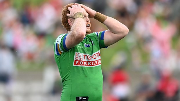 Corey Horsburgh in action for the Raiders against the Dragons in round 27.