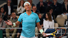 Rafael Nadal of Spain reacts during his defeat to Alexander Zverev of Germany.