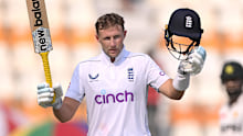 Joe Root celebrates his century against Pakistan. 