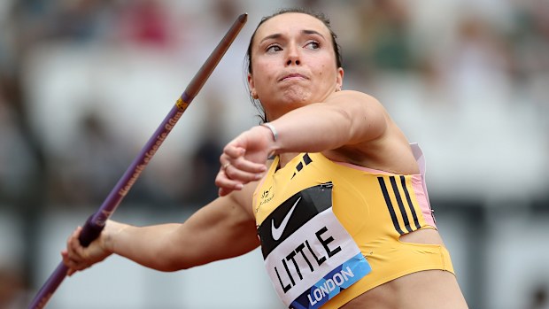 Mackenzie Little of Australia competes in the women's javelin.