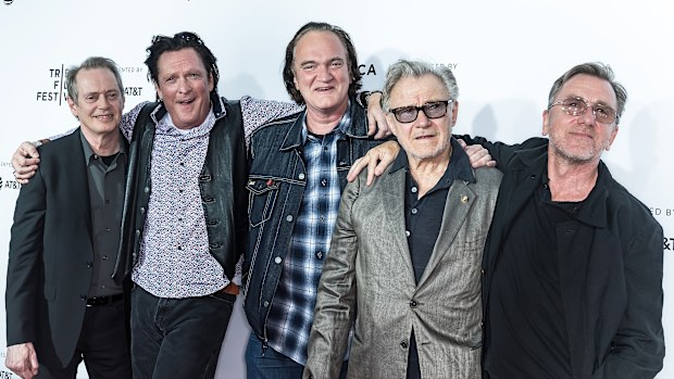 Steve Buscemi, Michael Madsen, Quentin Tarantino, Harvey Keitel and Tim Roth attend the  Reservoir Dogs 25th Anniversary in 2017.