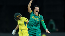 Marizanne Kapp of South Africa celebrates taking the wicket of Alyssa Healy of Australia during game two of the Women's One Day International series between Australia and South Africa at North Sydney Oval on February 07, 2024 in Sydney, Australia. (Photo by Mark Metcalfe/Getty Images)
