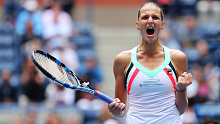 Karolina Pliskova celebrates a win at the US Open.