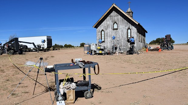 This handout image courtesy of Santa Fe County Sheriff's Office released April 25, 2022 and part of the investigative files, shows a prop cart by the scene of the shooting at the Bonanza Creek Ranch in Santa Fe, New Mexico, after the death of cinematographer Halyna Hutchins on October 21, 2021 
