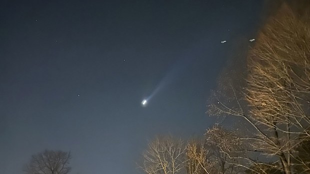 This photo provided by Brian Glenn shows what appears to be multiple drones flying over Bernardsville, New Jersey, on Dec. 5.
