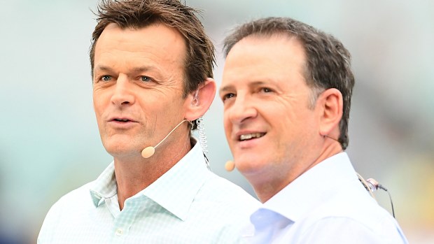 Mark Waugh (right) with Fox Cricket co-commentator Adam Gilchrist.