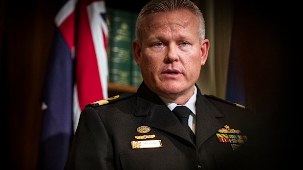Commodore Eric Young speaks to the media on his new role as the new head of the Vaccine Operations Centre. 
