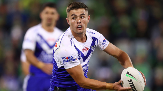 Kyle Flanagan in action during the Bulldogs' round nine clash with the Raiders.