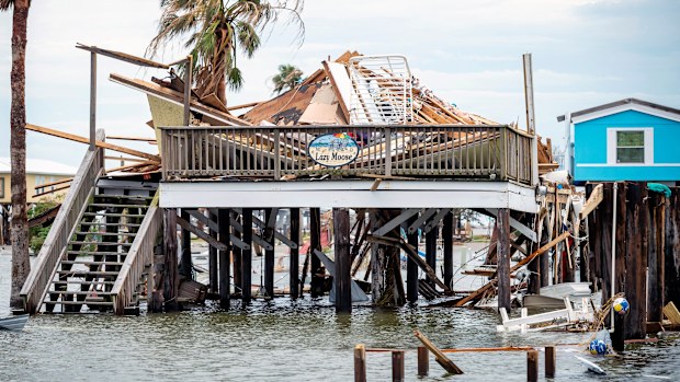 Destruction in the aftermath of Hurricane Ida in Grand Isle, Louisiana.