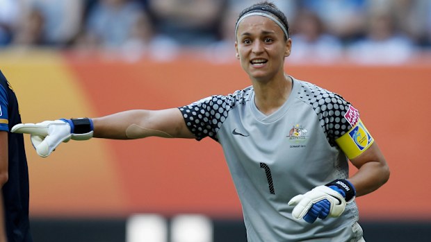 Melissa Barbieri pictured as captain and goalkeeper during the Matildas' 2011 FIFA Women's World Cup quarter final clash with Sweden. 