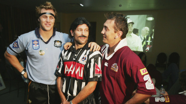 Stephen Hoiles, Chris Whitaker and Mat Rogers in Christchurch before the 2005 State of Origin.