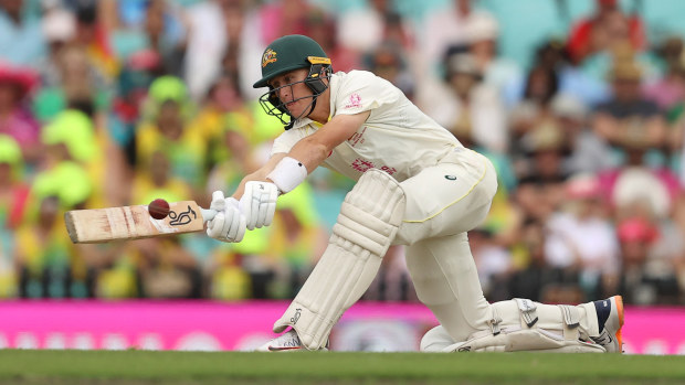 Marnus Labuschagne of Australia bats during day one of the Third Test match in the series between Australia and South Africa at Sydney Cricket Ground on January 04, 2023 in Sydney, Australia. (Photo by Mark Kolbe/Getty Images)