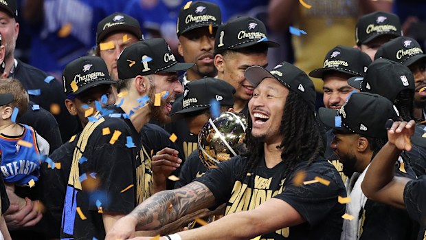 The Thunder celebrate their NBA title.