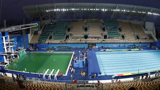 The green diving pool (left). (AFP)