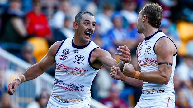Jordan Dawson of the Crows celebrates his goal. 
