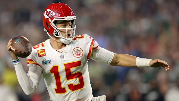 Patrick Mahomes of the Kansas City Chiefs looks to pass.