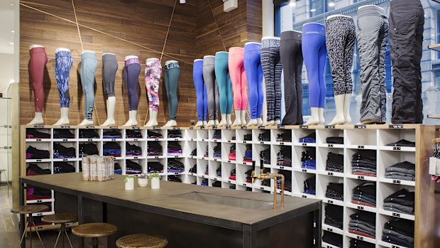 This December 2015 photo provided by Lululemon shows clothing displayed at Lululemon's Flatiron flagship store in New York. 
