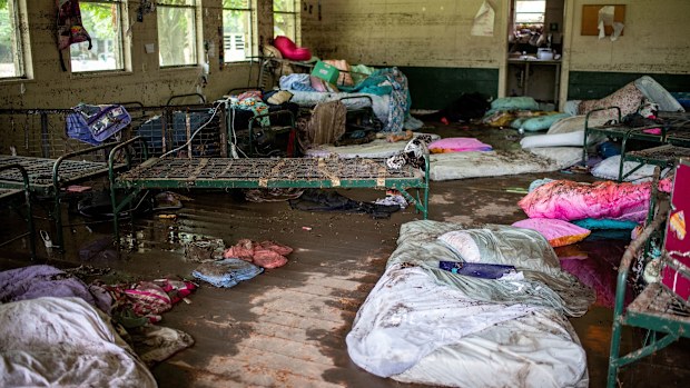Items lie scattered inside a cabin at Camp Mystic after deadly flooding in Kerr County, Texas, on July 5.